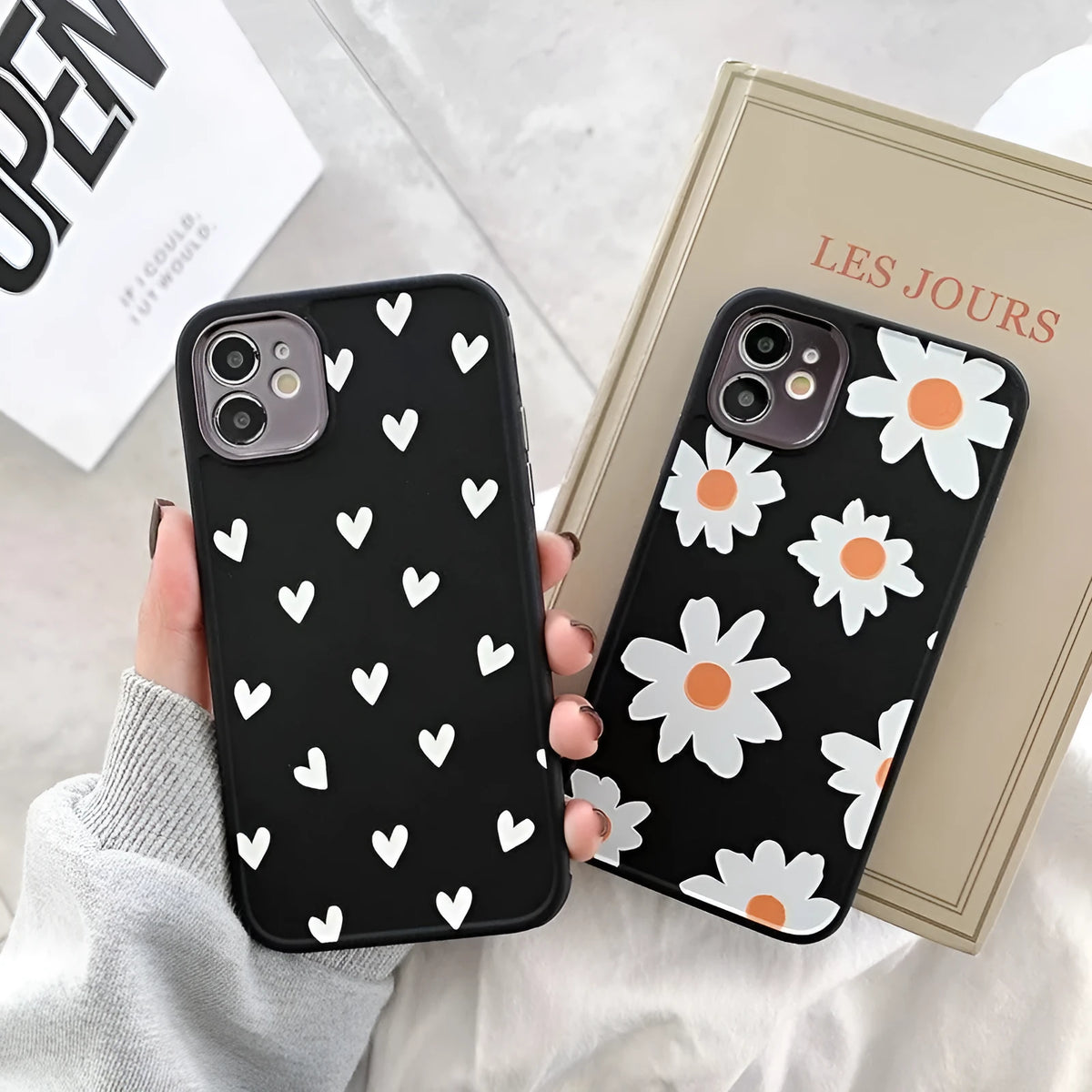 TPU phone case with all-inclusive lens cover and multi-flower chrysanthemum painted design for iPhone