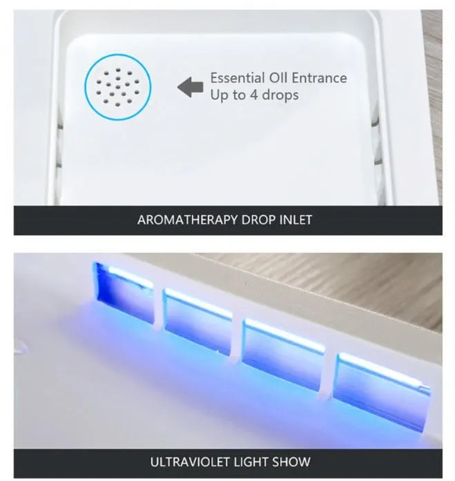 Blue portable UV phone steriliser unit with closed lid, shown next to a mobile phone for size comparison.