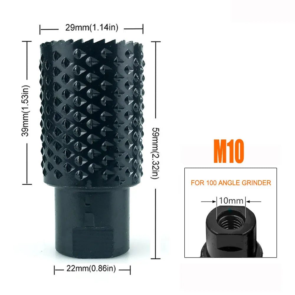 Angle grinder grinding head with spherical shape and M10 M14 thread adapters for woodworking
