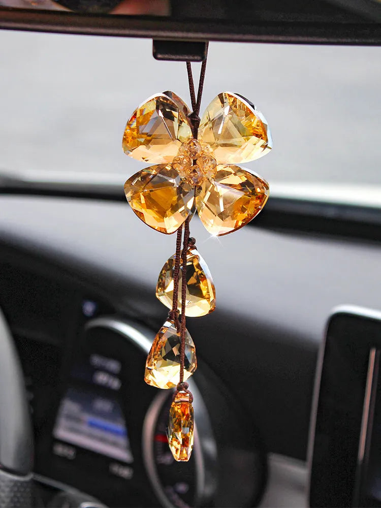 Crystal four leaf clover car pendant charm in four colour options