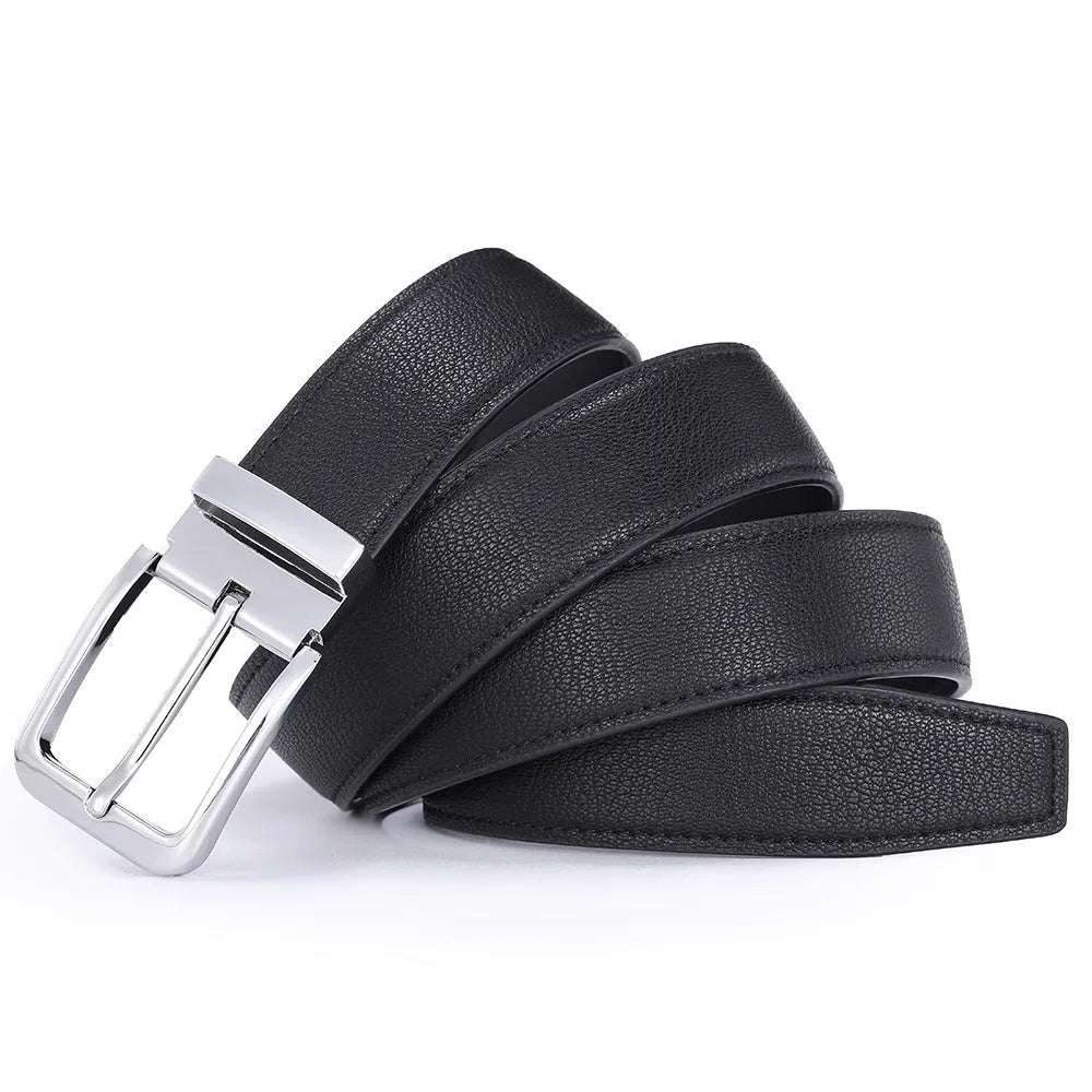Men's genuine leather belt with alloy buckle showing water pattern design and pin closure