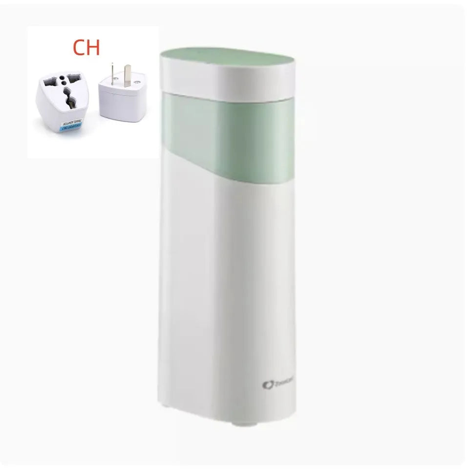 Black and green desktop water dispenser with temperature control settings and nano heating film