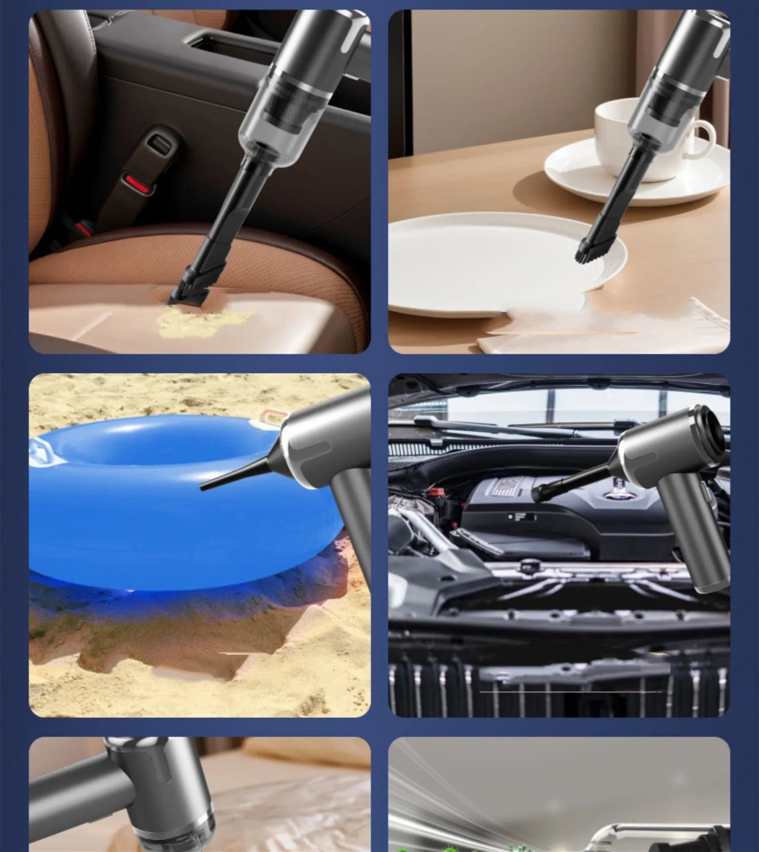 Wireless handheld car vacuum cleaner with attachments for vehicle interior cleaning