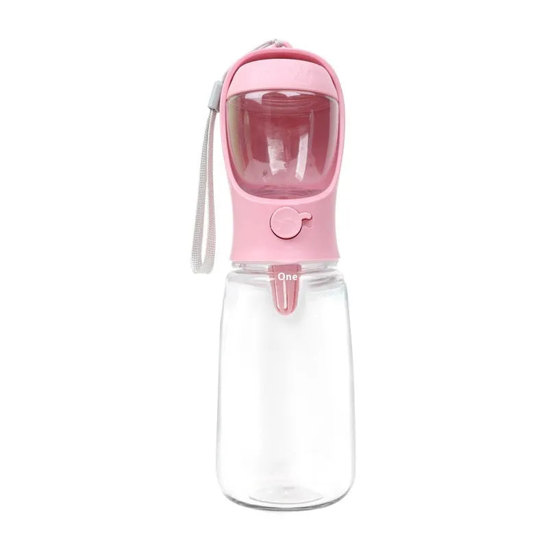 Blue portable two-in-one dog water cup showing bottle and attached drinking bowl