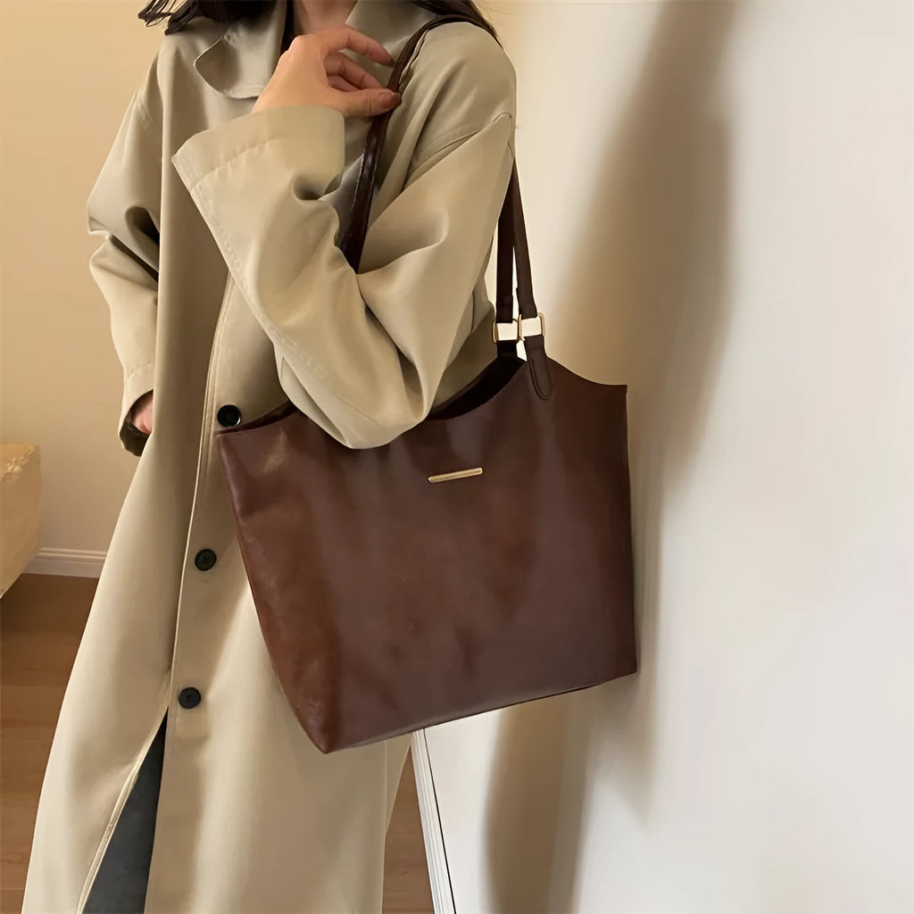 Large capacity corduroy one-shoulder underarm bag with PU lining and contrast colour detail, shown in black, milky white, brown, and beige.