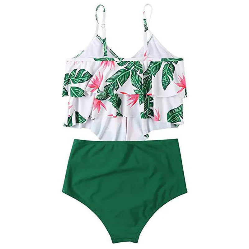 Ruffled bikini swimsuit in rose red with polyester fabric, size S to XL available
