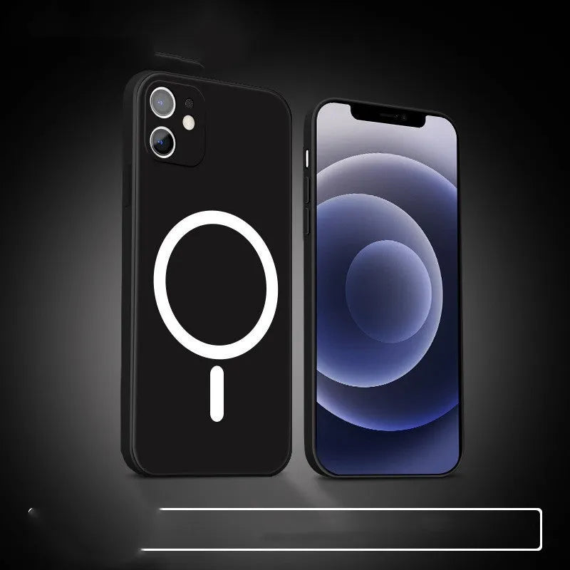 MagSafe magnetic liquid silicone case for iPhone 12 with straight edge, black colour back cover