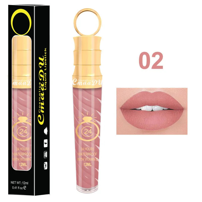 Matte lip gloss 12ml non-stick cup liquid lipstick in metal pearl finish with 20 colour options