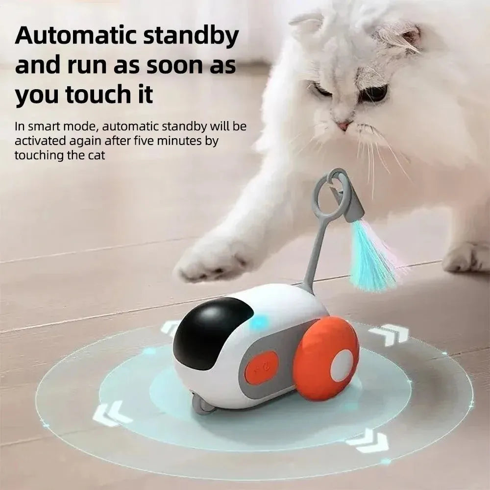 Blue and orange smart cat toy cars with remote control on home floor