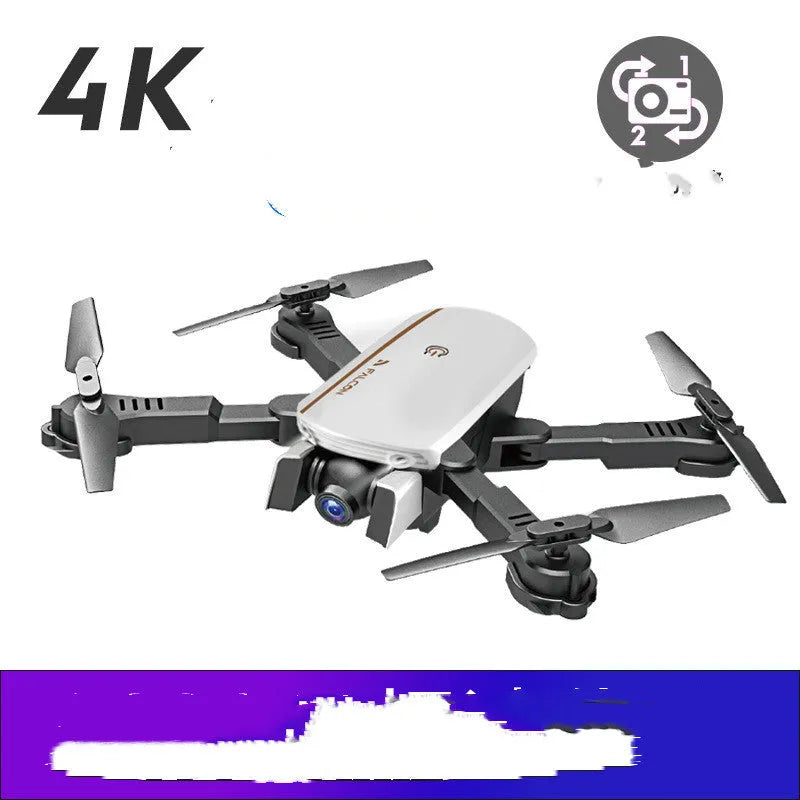 Black 4K HD quadcopter drone with plastic body, 30cm size, shown from side angle