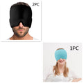 Black elastic cloth gel ice headache relief mask with adjustable strap on a white background.