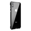 Transparent tempered glass phone case with metal aluminium frame for iPhone shockproof protection, black colour option