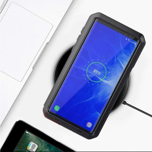 Samsung rugged phone case metal silicone all-inclusive for Note9 Note8 Note5 Note4 Note3 in black front view