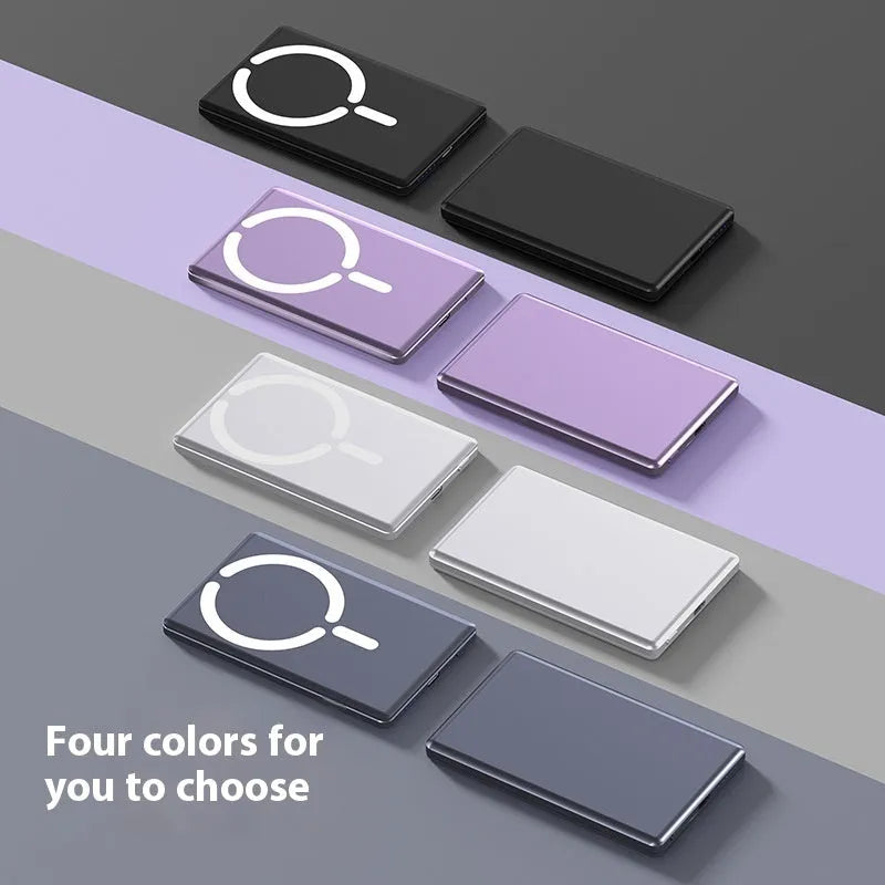 Ultra-thin magnetic power bank portable charger with alloy shell in dark grey colour