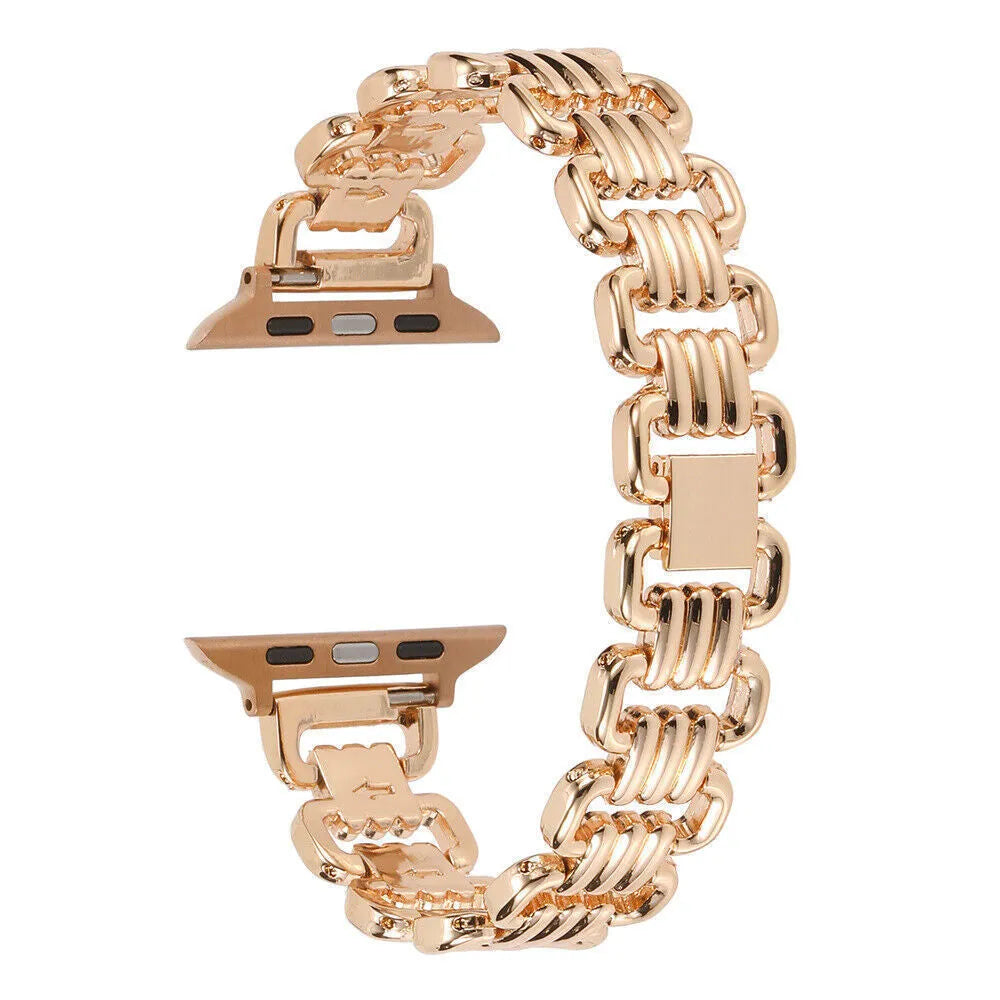 Alloy metal Apple Watch bracelet in silver, black, gold, rose gold and Starlight colours for 38mm to 49mm cases.