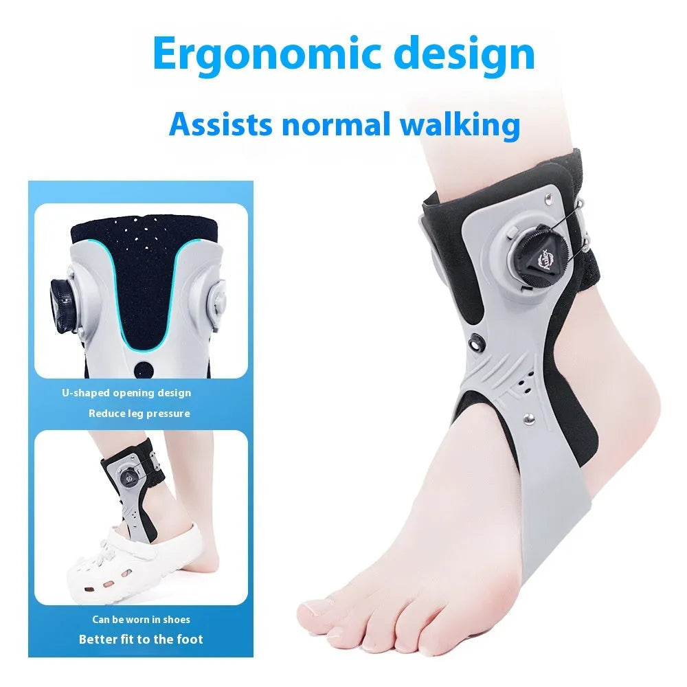 Grey and black ankle fixation brace with airbag button compression for training support