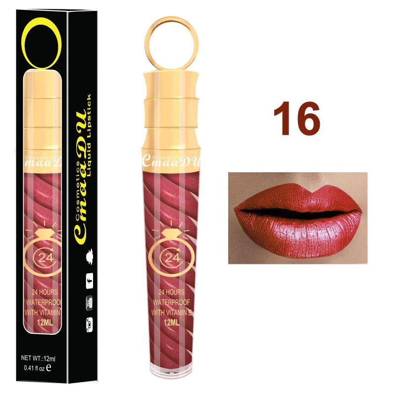 Matte lip gloss 12ml non-stick cup liquid lipstick in metal pearl finish with 20 colour options