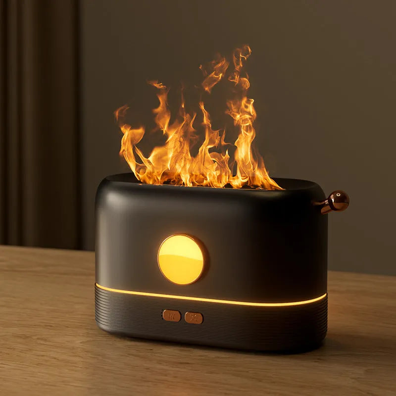 USB-powered desktop humidifier with flame simulation effect and 200ml water tank