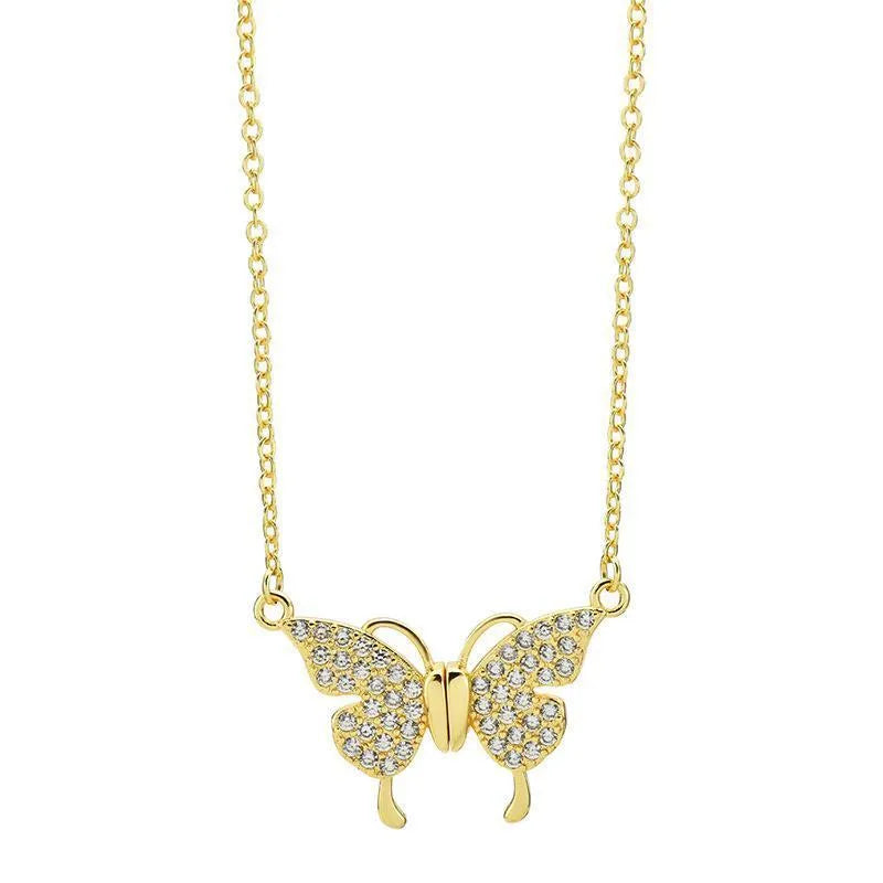 Women's titanium steel clavicle chain necklace with magnetic butterfly snap in gold and silver options