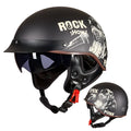 Retro motorcycle helmet with ABS shell, breathable liner, UV protection glasses design, black colour