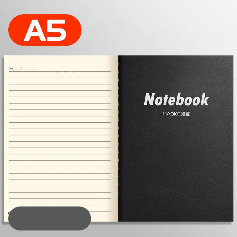 Pack of 10 A5 and B5 soft cover kraft paper notebooks with various designs, showing thread binding.