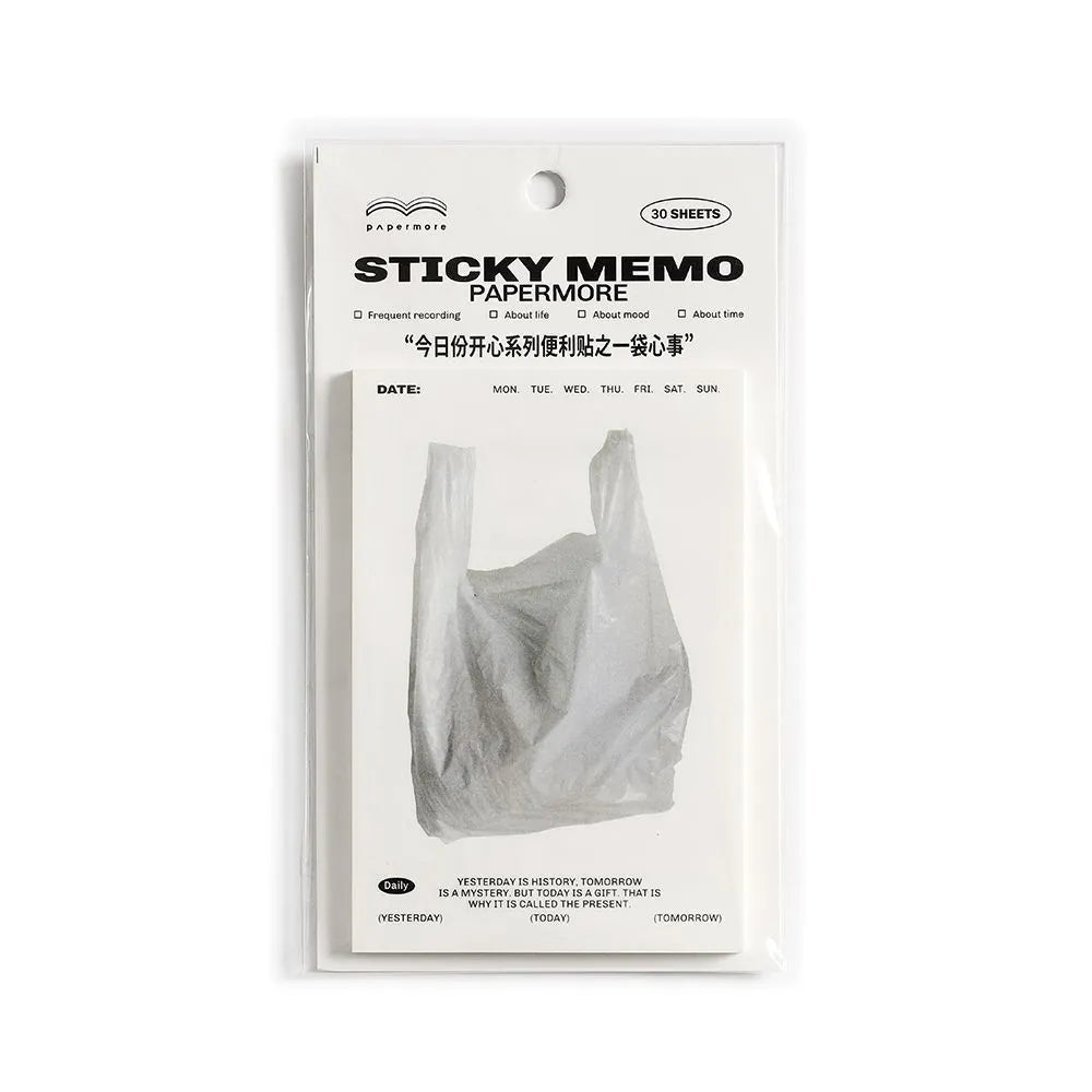 Happy Series Message Sticky Notes pad in one of four colour options: A Bag of Worries, Transparent White, Hot Milk, or A Piece of Toast.