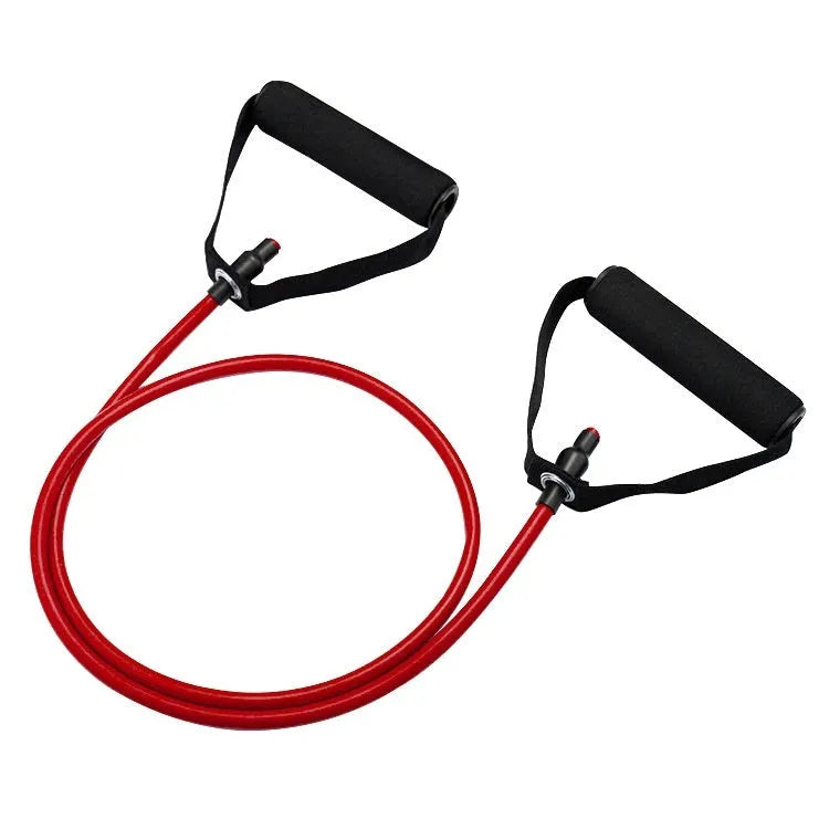 Colour-coded adjustable chest expander TPE fitness rope on yellow, green, red, blue, black backgrounds.