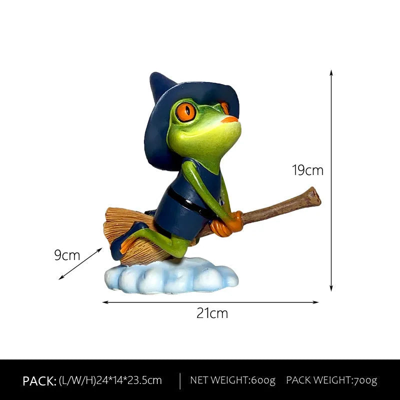 European style Magic Yoga Frog plastic and resin ornament in RDW123 colour on a shelf.