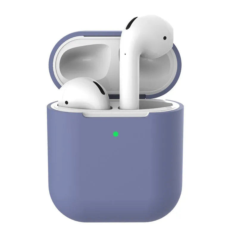Silicone earphone protector case compatible with Apple AirPods 2 in clamshell style, solid colour