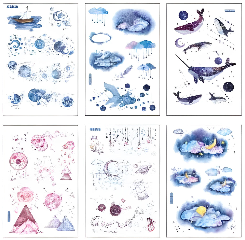Abu Japanese paper sticker set with fantasy stars design measuring 10.5cm by 14.1cm