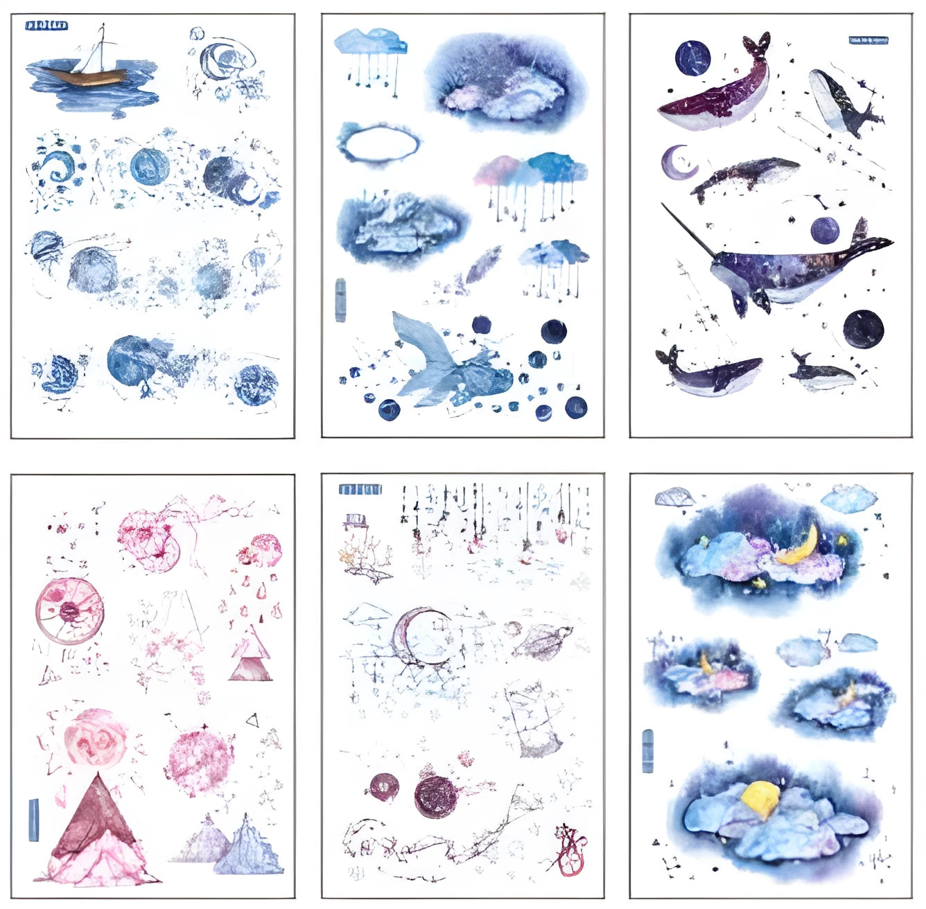 Abu Japanese paper sticker set with fantasy stars design measuring 10.5cm by 14.1cm