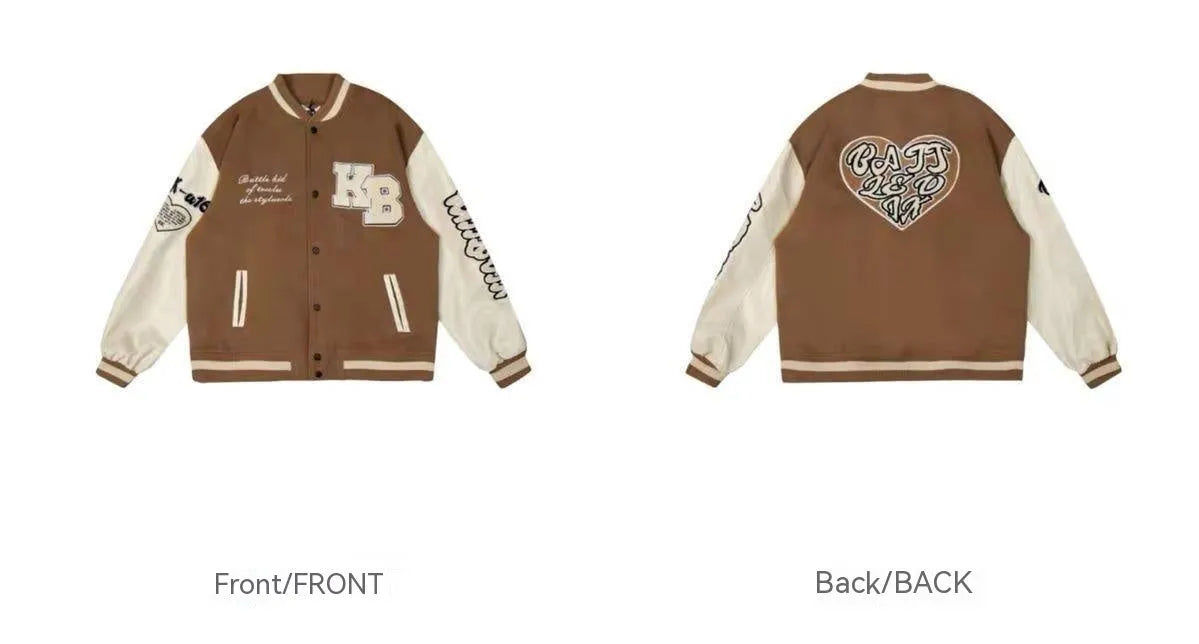 Men's loose denim baseball jacket with cotton lining, solid colour, side seam pockets, brown black or blue