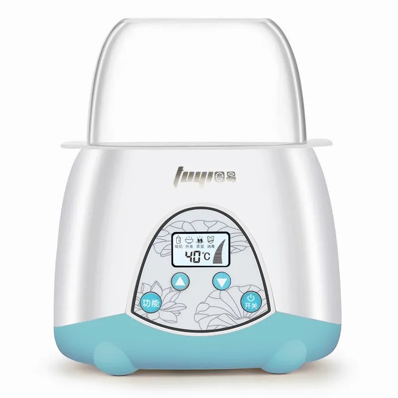 Tuyi Milk Warmer thermostatic double bottle baby bottle warmer in blue LCD model on countertop