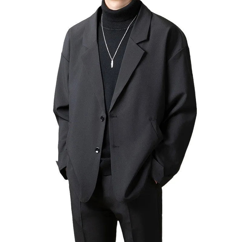 Men's loose fit casual suit jacket in apricot colour on a hanger