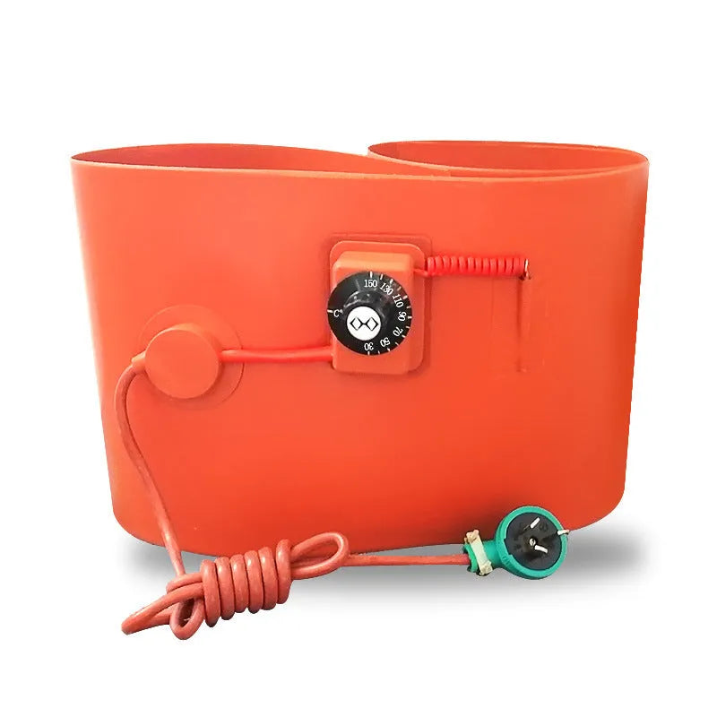 Silicone rubber heating belt wrapped around a 200-litre industrial oil drum.