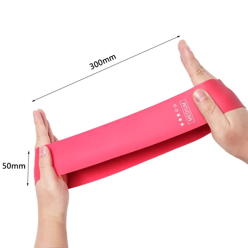 Five-piece pink gradient latex yoga tension band set, each band 600 x 50 mm, pull values 3-5lb to 35-40lb