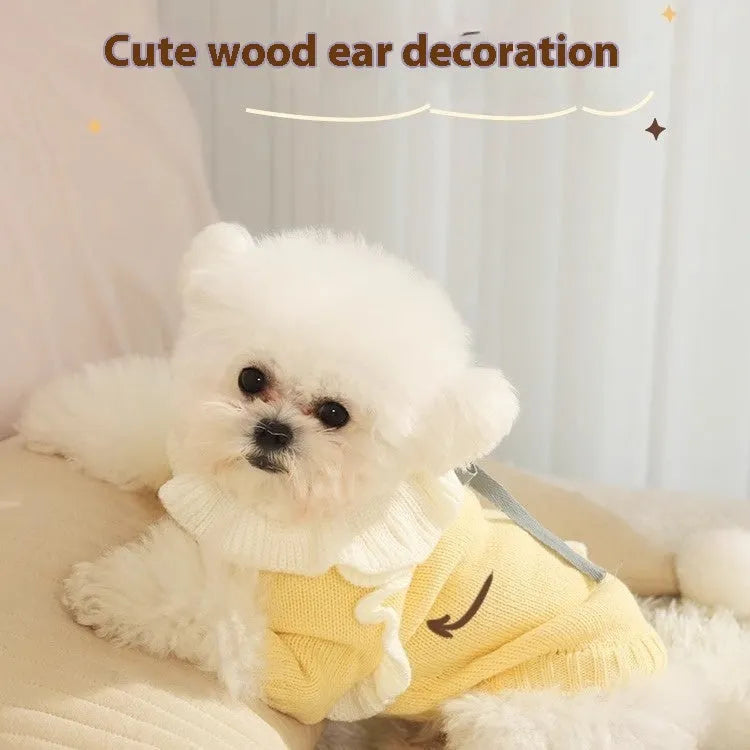 Yellow XingX pattern and Fairy Dress pattern acrylic dog sweaters for small breeds in autumn.