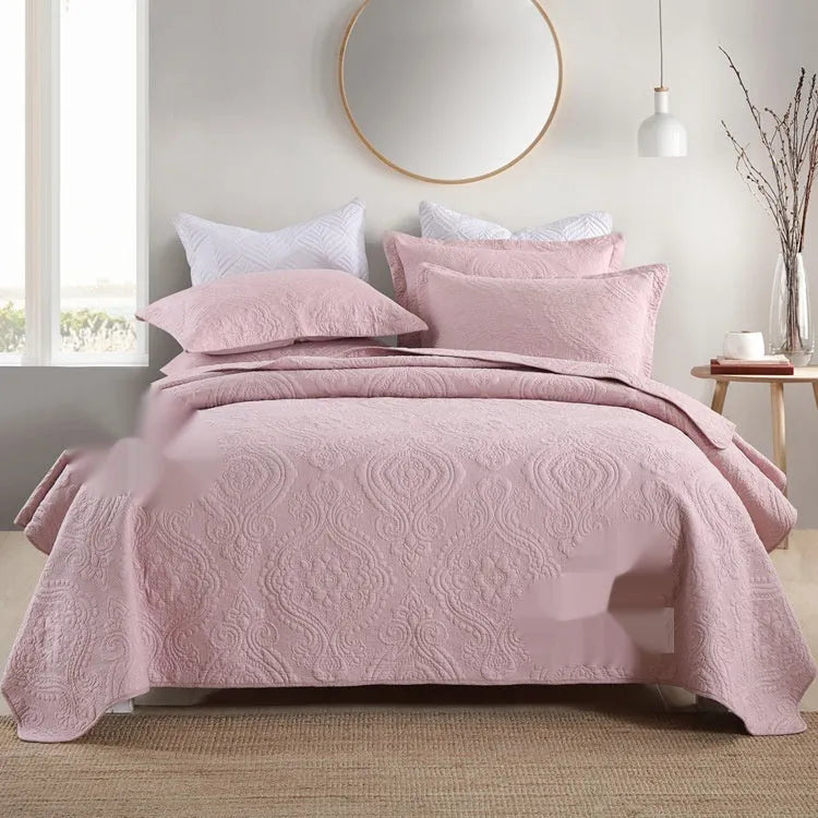 Pure cotton double-sided bed cover three-piece set with embroidery detail for standard bed sizes