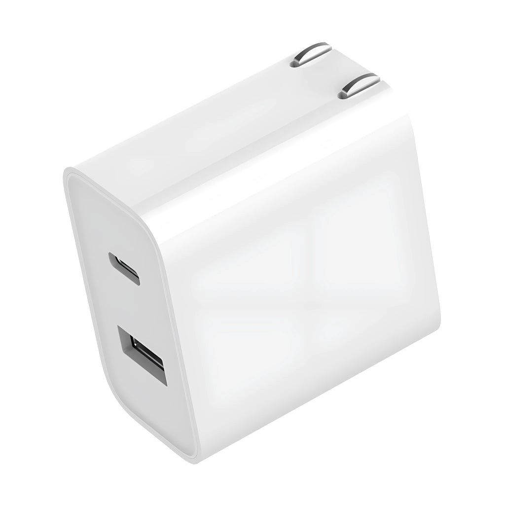 Xiaomi 30W USB charger, white, dual port USB-C and USB-A, compact 48mm x 28mm x 47mm