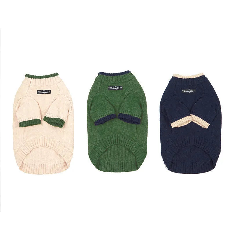 British style wool pet sweater with two-leg design in contrasting colours for fall and winter wear