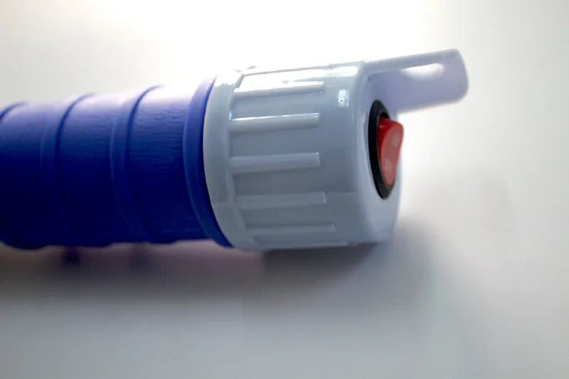 Manual hand-operated siphon pump for fuel and liquid transfer in blue or red colour