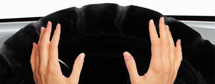 Thick velvet steering wheel cover in beige, non-slip, heavy high density plush, fits 37-38cm steering wheels