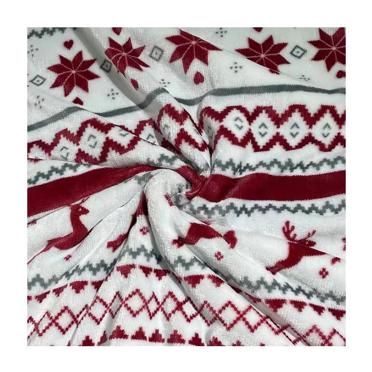 Flannel sherpa blanket in elk double white with cartoon anime pattern, shown in 152x127cm and 150x200cm sizes