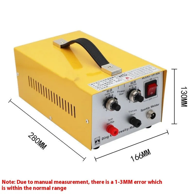 30A jewellery spot welder with foot pedal, DC current, 35x20x14cm, including pedestal, power cord, foot switch and soldering tweezers
