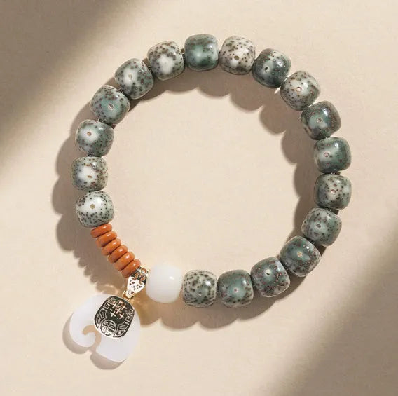 Jade green star moon bodhi bracelet unisex geometric 10mm natural stone handcrafted