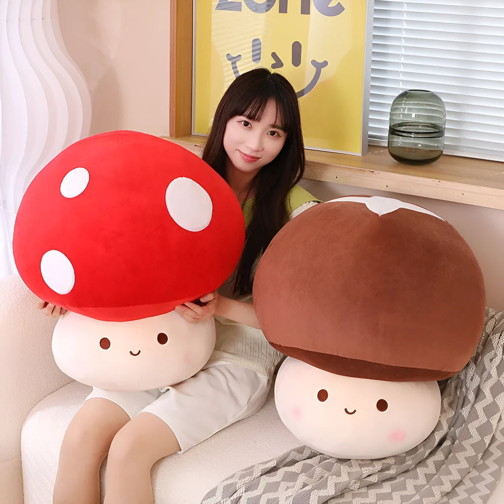 Children's plush mushroom doll pillow in PP cotton, available in 23cm, 30cm and 60cm heights.