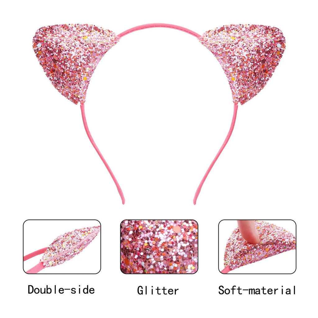 Cat ear headband hair pin for women in cloth with gradient stripe rainbow and leopard print colour options