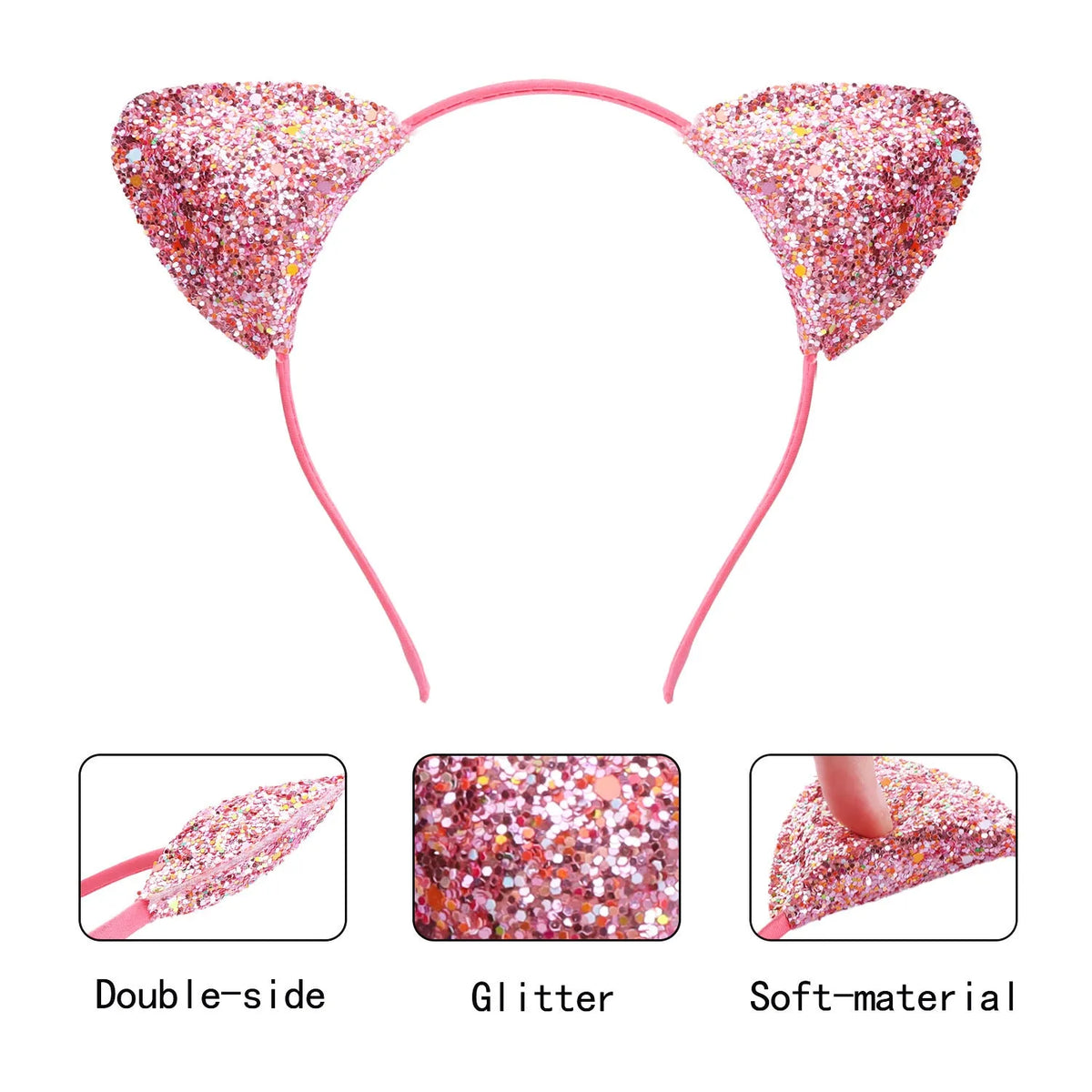 Cat ear headband hair pin for women in cloth with gradient stripe rainbow and leopard print colour options
