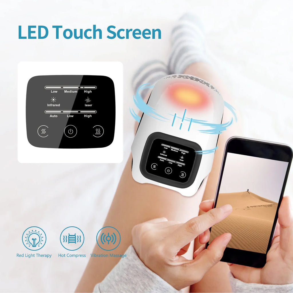 White electric knee massager with intelligent kneading and heating functions for home pain relief