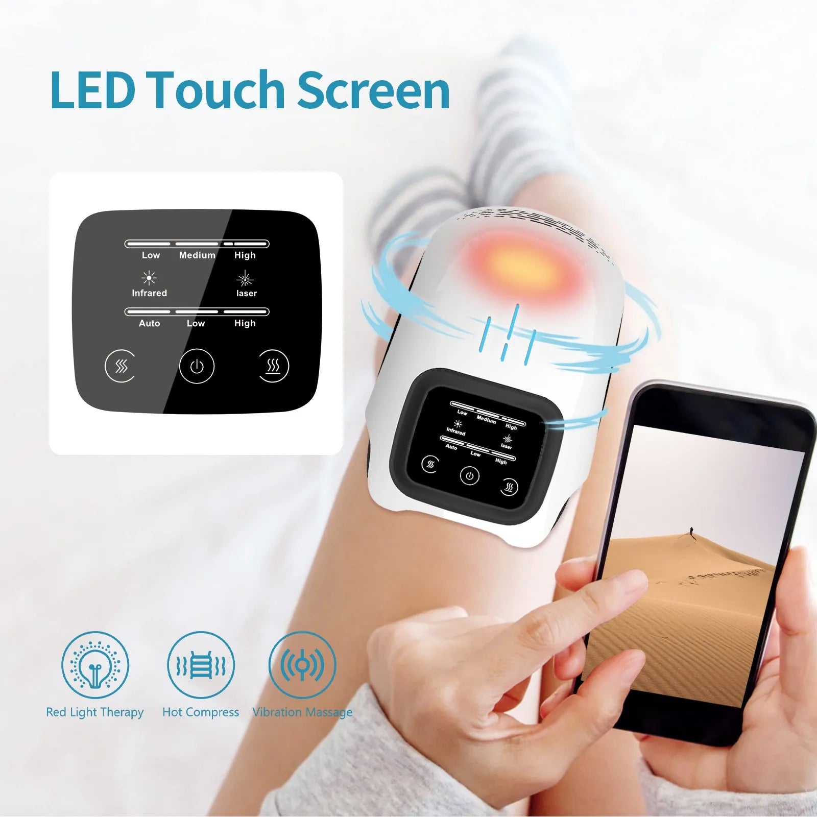 White electric knee massager with intelligent kneading and heating functions for home pain relief